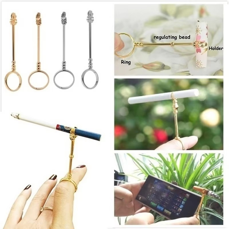 Vape Ring - 1個入り 直径17mm シガレットホルダーリングラック ヴィンテージメタルフィンガークリップ 男女兼用 スリムシガレット喫煙アクセサリー