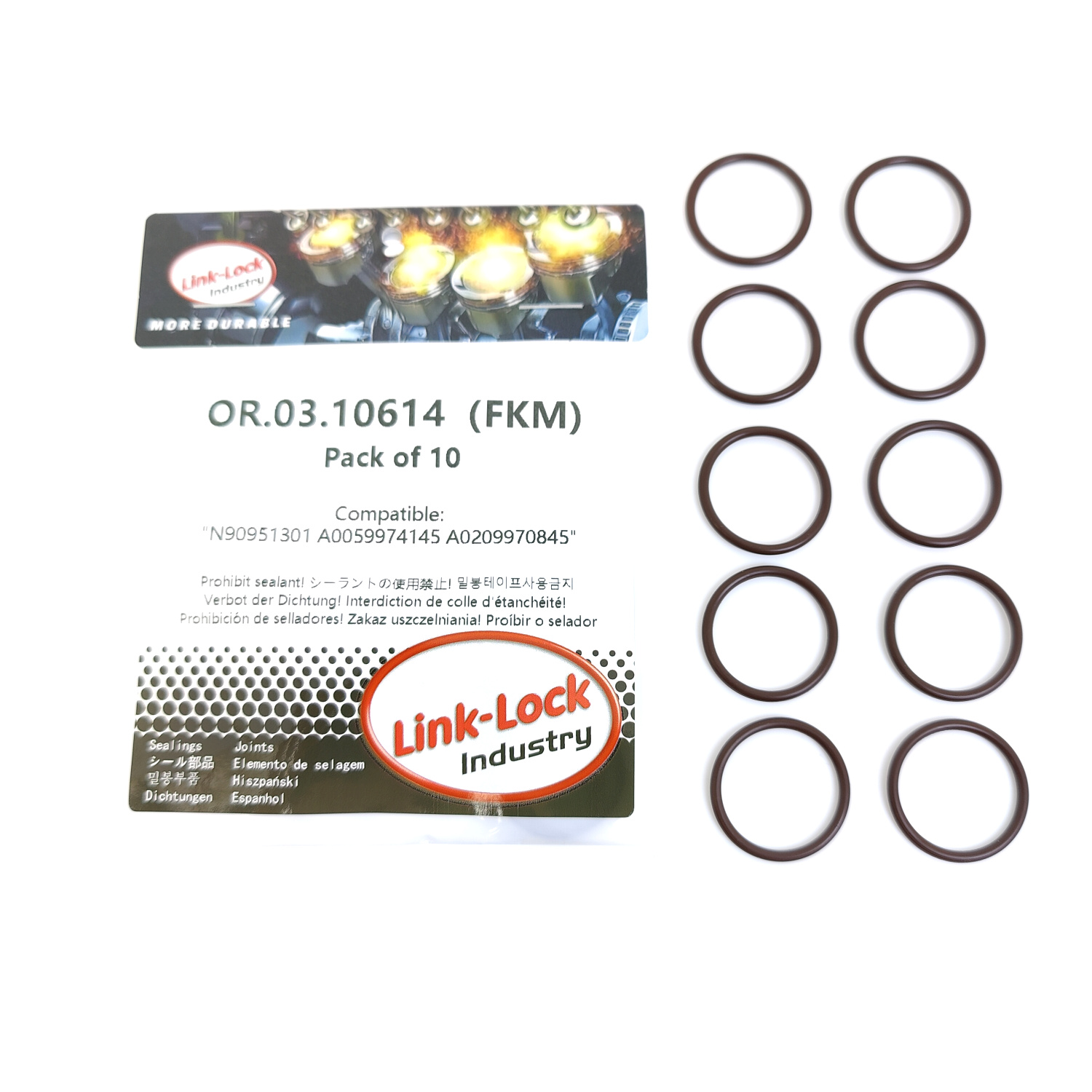 Tank O-Ring Seal - 10個入り OR.03.10614 FKM バイトン製シーリングOリングキット エンジン燃料タンク用 N90951301
