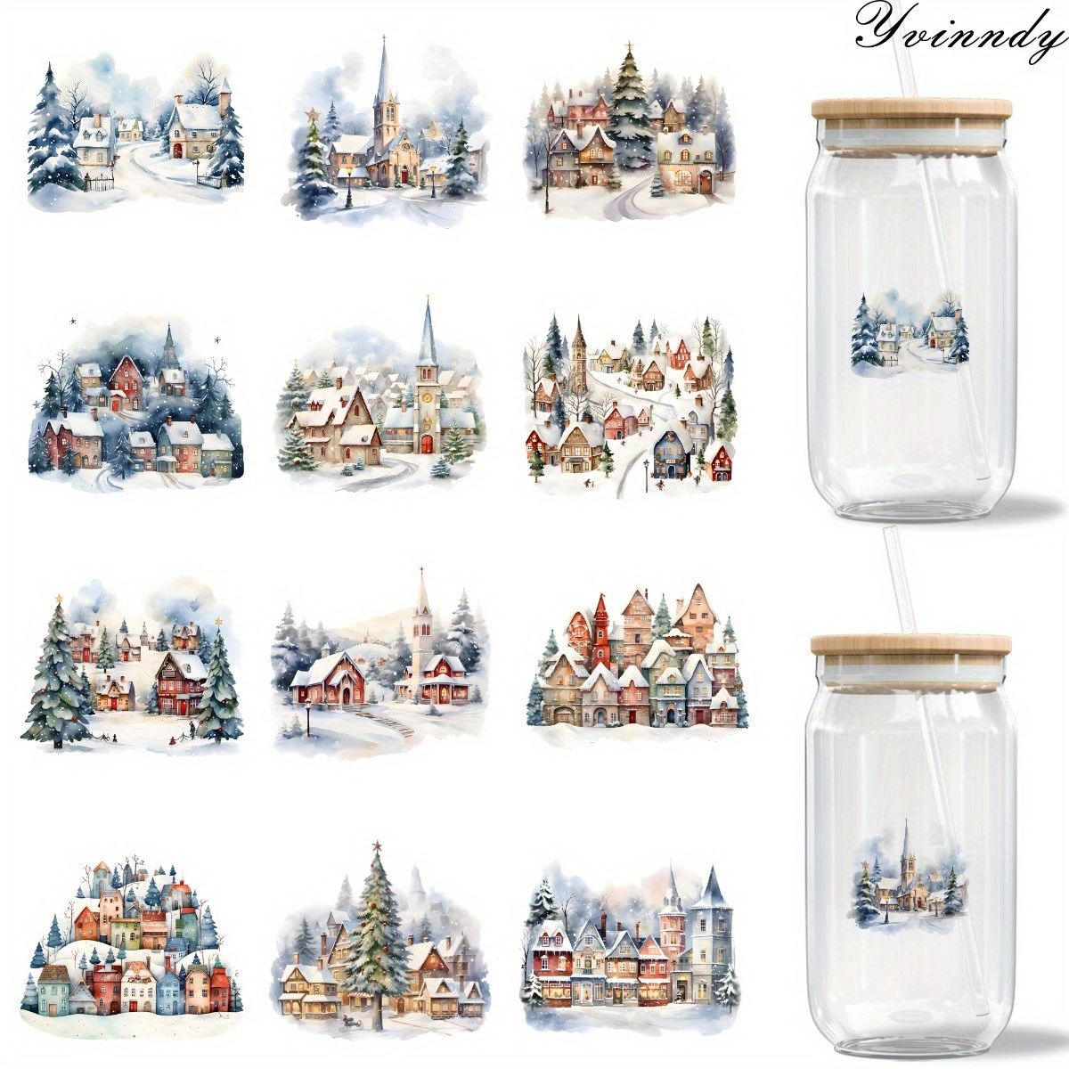 12 ピース/セットクリスマス雪景色 DIY ガラス瓶包装ス - Rdta Tank Glass のレビューと価格